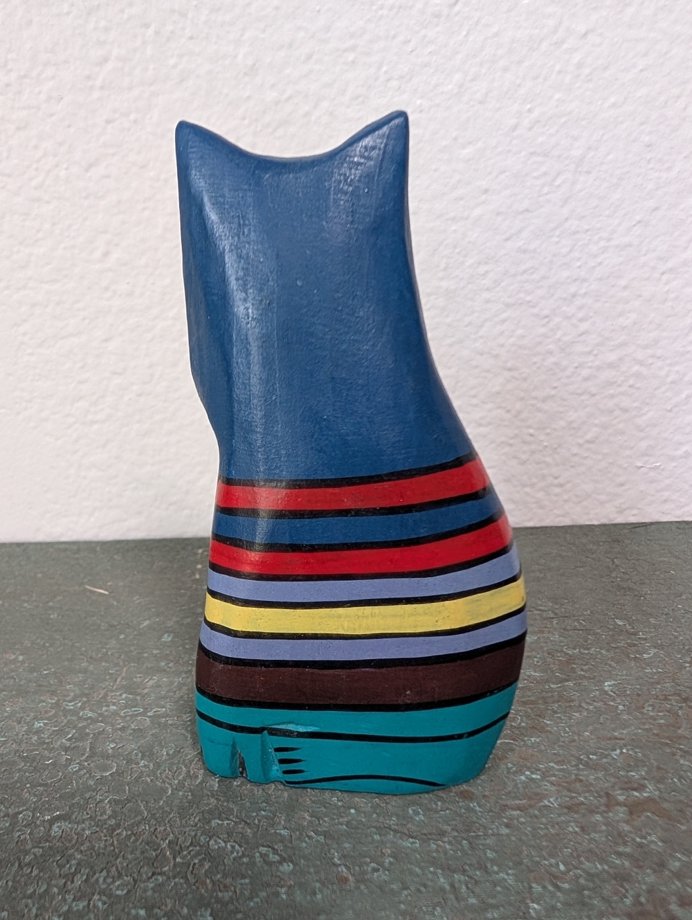 Vintage Laurel Burch Style Hand Painted & Carved Wood Colorful Cat Sculpture - Picture 4 of 7